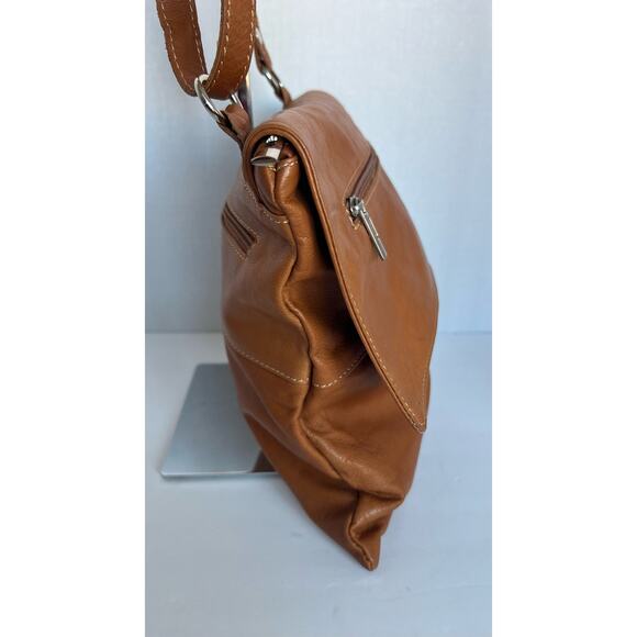 Vera Pelle Leather Cognac Brown Crossbody Shoulder Purse  Bag - Picture 5 of 15